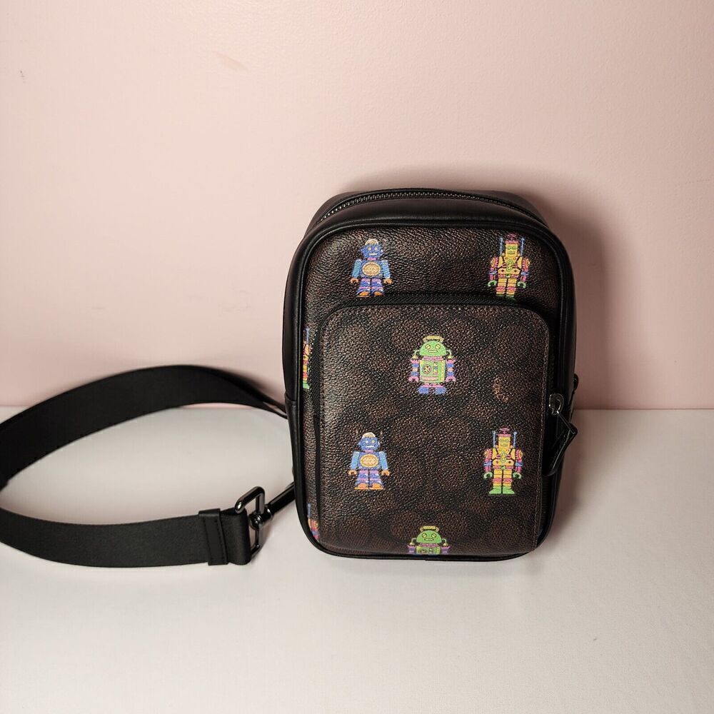 NWT COACH CW317 Cosmic Racer Sling Pack Signature Robot Print